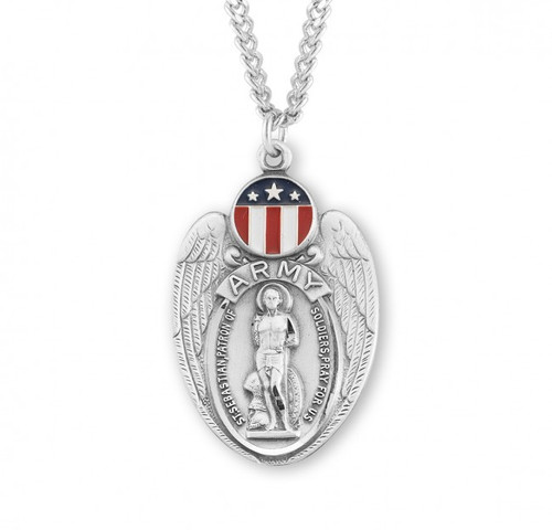 United States Army Red, White, and Blue Enameled St. Sebastian Medal - 24"Chain