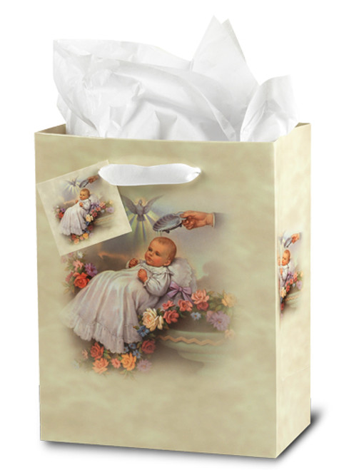 Inspirational Gift Bag for Baptism. Dimensions:  Small Gift Bag:3 3/4" x 5" x 2" or Medium Gift Bag:  7 3/4" x 9 3/4" x 4". Baptism 
Gift Bags are designed in Italy by the Studios of Fratelli Bonella. 
