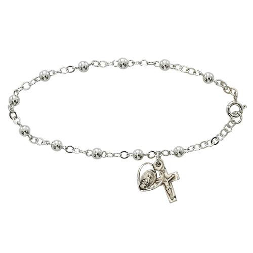 4MM Sterling Silver Beaded Rosary Bracelet 