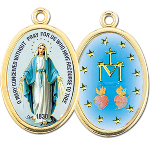 7/8" Enameled Oval Miraculous Picture Medal with Gold Highlights. 