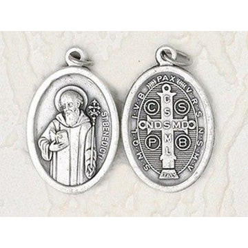 St Benedict Oval Silver Antiqued Oxidized Medal