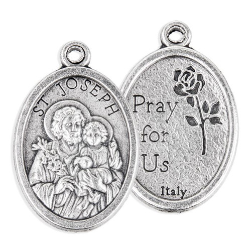 Saint Joseph Oval Antiqued Silver Oxidized Medal