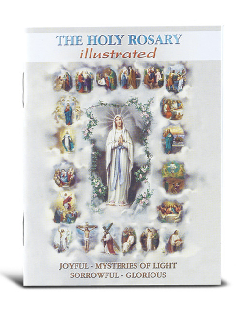 4"x 6" The Mysteries of the Rosary Booklet. The Mysteries of the Rosary is a 32 page booklet with Bonella artwork and gold stamped cover. 