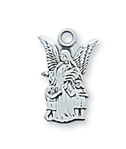  Sterling silver Guardian Angel medal. Guardian Angel Pendant comes with a 16" genuine rhodium plated chain. Guardian Angel Pendant comes in a deluxe velour gift box. Specially sized for a baby or child. 