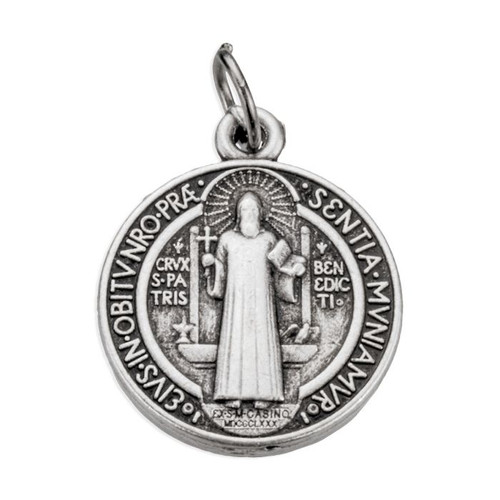 St Benedict Round Silver Antiqued Oxidized Medal 