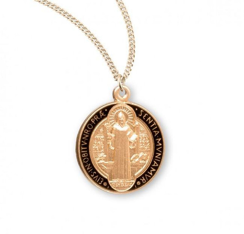 The St. Benedict Medal comes with a genuine gold plated 18" curb chain.   Made in the USA