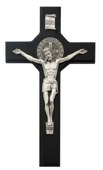 Black Wood St. Benedict Crucifix with Silver Corpus - 10.5" 