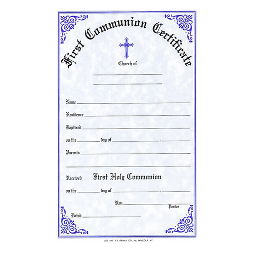 First Communion Certificate - Pack of 50
