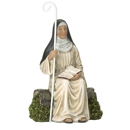 St Monica 4in Figure. St Monica figure stands 4"H and is made of resin. St Monica is the mother of St Augustine and the Patron Saint of Wives and Abuse Victims.  Feastday: August 27th