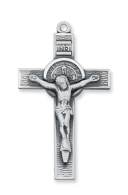 Sterling Silver St Benedict Crucifix Pendant - 24" Chain