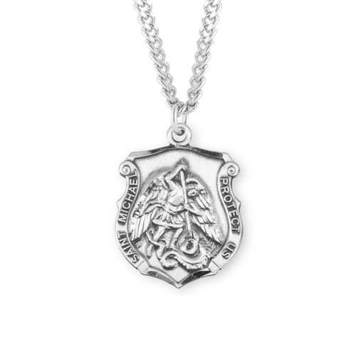 Sterling Silver St. Michael the Archangel Badge Medal - 24" Chain