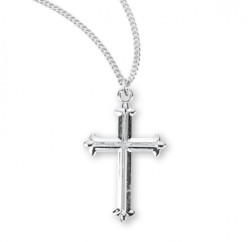 Sterling Silver or Gold-over Sterling Silver High-Polish Fleur De Lis Tipped Cross - 18" Chain