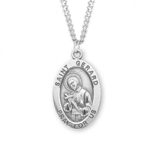 Sterling Silver Large Oval St. Gerard Medal - 24" Chain
