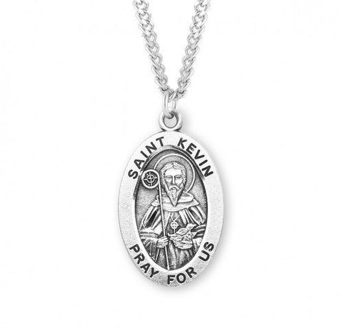 Sterling Silver Large Oval St. Kevin Medal - 24" Chain