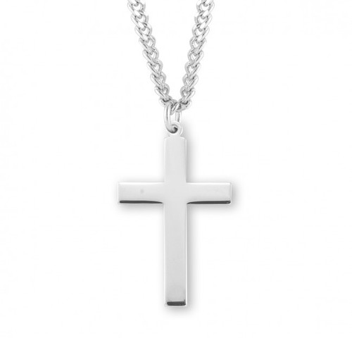 Sterling Silver or Gold-over Sterling Silver High-Polish Plain Cross Pendant - 24" Chain