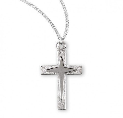 Sterling Silver Star Burst Cross Pendant - 18" Chain