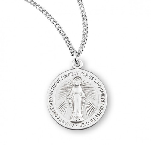 Sterling Silver Round Miraculous Medal - 18" Chain