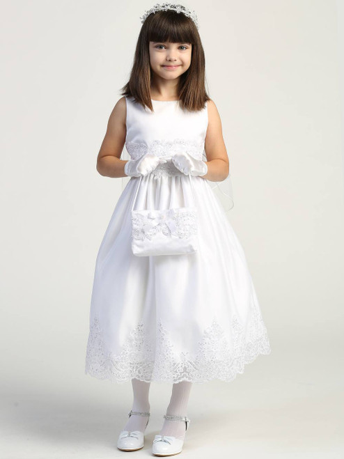 Communion Dress - Corded Embroidered Tulle Skirt with Sequins 