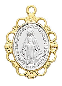 Gold-over Sterling Silver Two-Tone Scalloped Miraculous Medal - 16-18" Chain