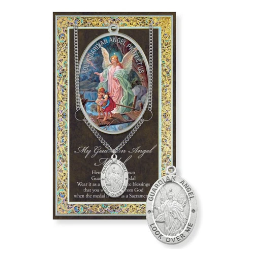 Guardian Angel Prayer Card and Pewter Medal