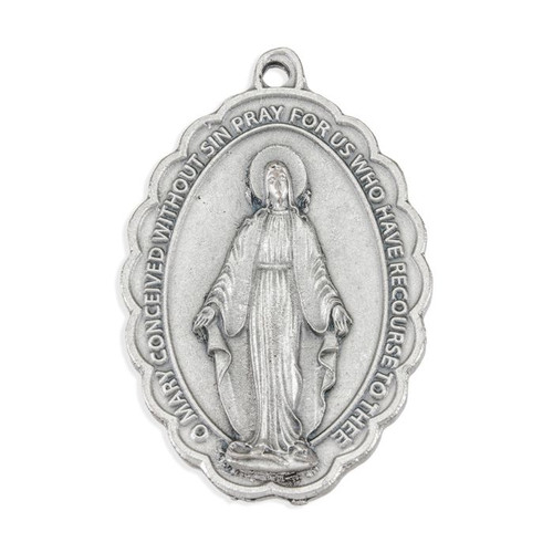 Antiqued Silver Oxidized Scalloped Miraculous Medal 