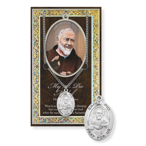 St. Padre Pio Pewter Medal with Prayer Card 