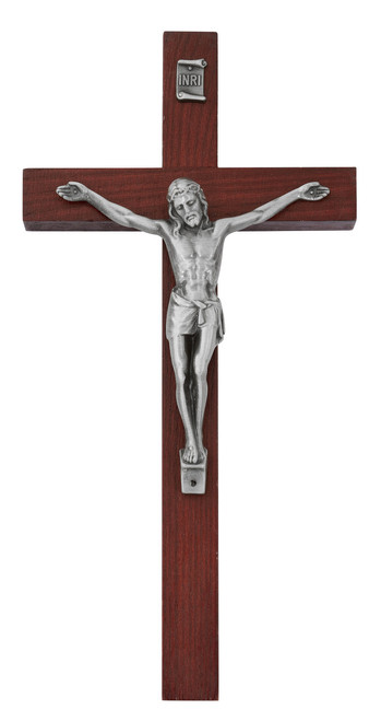 Cherry Wood Crucifix with Silver Corpus - 10"