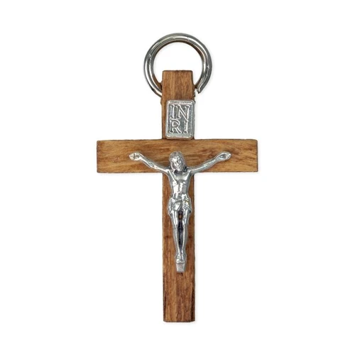 Brown Wood Crucifix with Silver Tone Corpus
