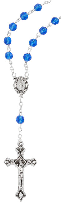 Blue Crystal Miraculous Medal Auto Rosary 