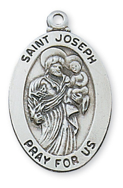 Sterling Silver Saint Joseph Medal ~ 1" - 5/8" Sterling Silver Saint Joseph Oval Medal. St Joseph Oval Medal comes on a 20" Rhodium Chain. A deluxe gift box is included