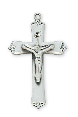 Sterling Silver or Gold-over Sterling Silver Scalloped Edge Crucifix - 18" Chain