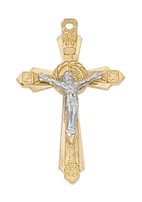 Gold-over Sterling Silver Two-Toned Crucifix Pendant - 16-18" Chain