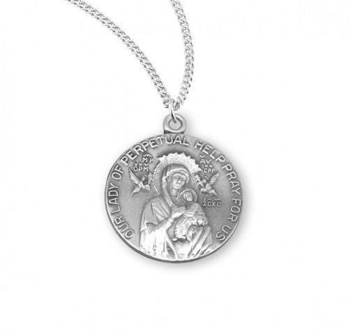 Sterling Silver Our Lady of Perpetual Help Round Medal - 18" Chain