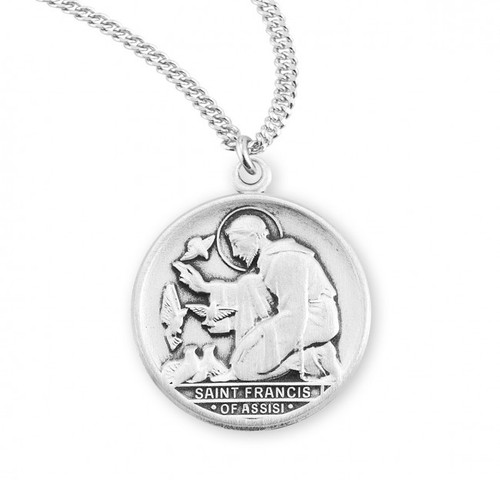 Sterling Silver Round St. Francis of Assisi Medal - 20" Chain