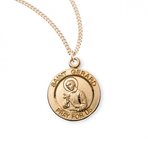 Gold-over Sterling Silver Round St. Gerard Medal - 18" Chain