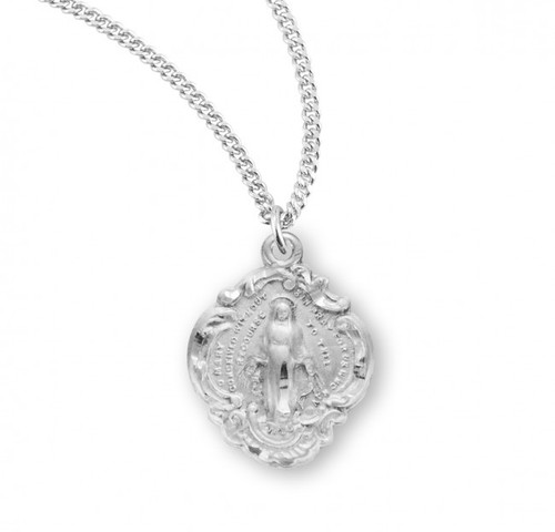 Sterling Silver or Gold-over Sterling Silver Small Baroque Style Miraculous Medal - 18" Chain