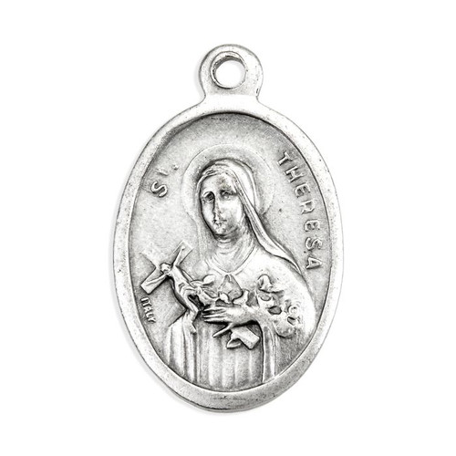 St Therese of Lisieux Oval Silver Antiqued Oxidized Medal