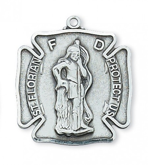 Pewter 1 1/16"  Saint Florian Medal. Saint Florian is the Patron Saint of Firefighters. St Florian Pewter Medal comes on a 24" Rhodium Plated Chain.  A deluxe gift box is included. Made in the USA.

