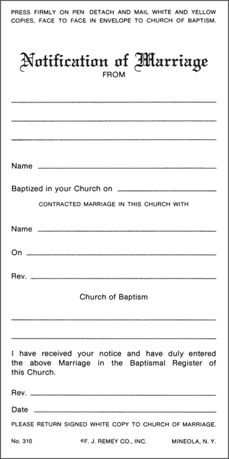 Notification of Marriage - 3 Part Set - Pack of 100