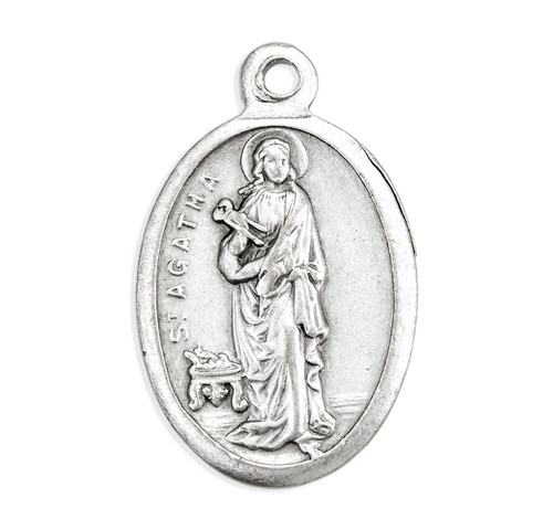 St. Agatha Oval Silver Antiqued Oxidized Medal