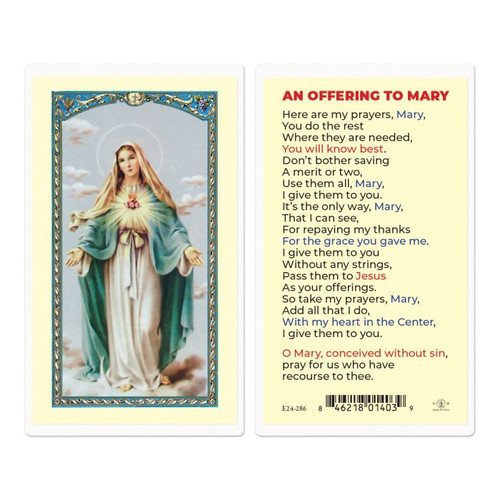 An Offering to Mary - Immaculate Heart of Mary Laminated Holy Card