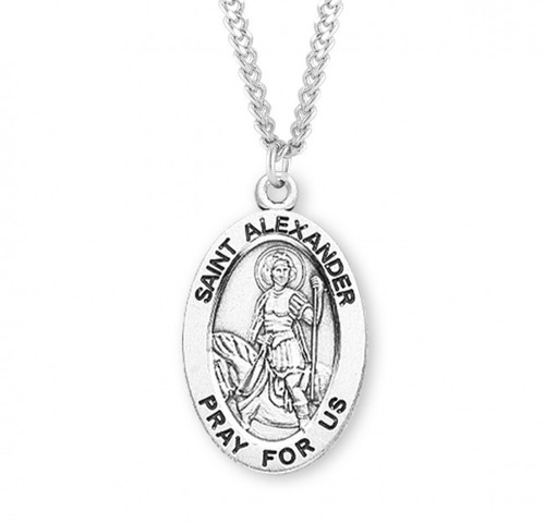 Sterling Silver Large Oval St. Alexander Medal - 24" Chain