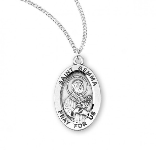 Sterling Silver Oval St. Gemma Medal - 18" Chain