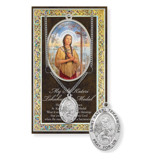 St. Kateri Tekakwitha Prayer Card and Pewter Medal