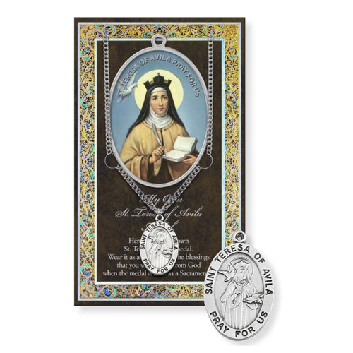 St. Teresa of Avila Prayer Card and Pewter Medal