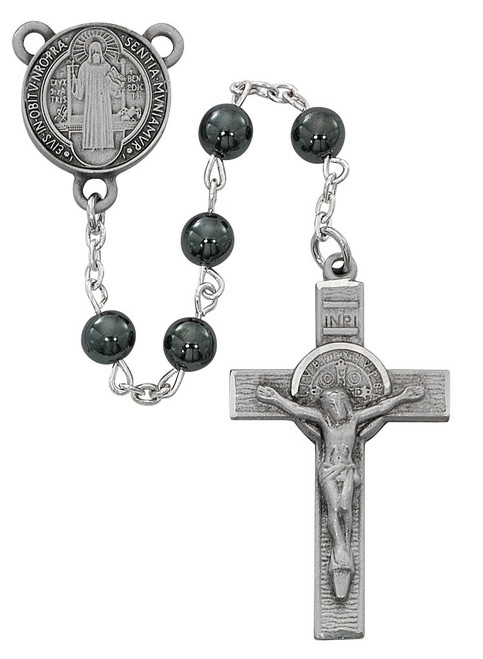 6MM St Benedict Genuine  Hematite Bead Rosary