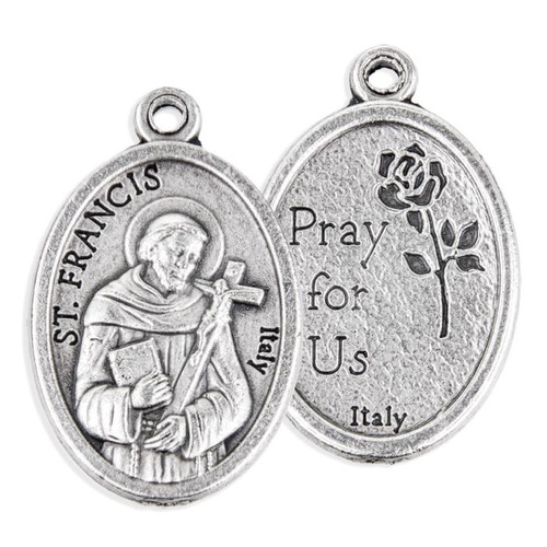 St Francis of Assisi Oval Silver Antiqued Oxidized Medal 