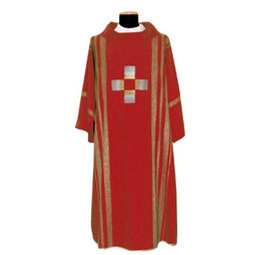 Dalmatic 860 ~ Buy 4 and get the 5th for FREE!! ...any color  combination! Dalmatic in Linea Style Fabric Embroidered in Gold & Silk Threads. Available in all Liturgical Colors including White, Green, Red, Rose & Purple. Also available: Matching  Overlay Stole, Chasuble with Matching Stole,and Mitre (not pictured). These items are imported from Europe. Please supply your Intitution’s Federal ID # as to avoid an import tax. Please allow 3-4 weeks for delivery if item is not in stock 