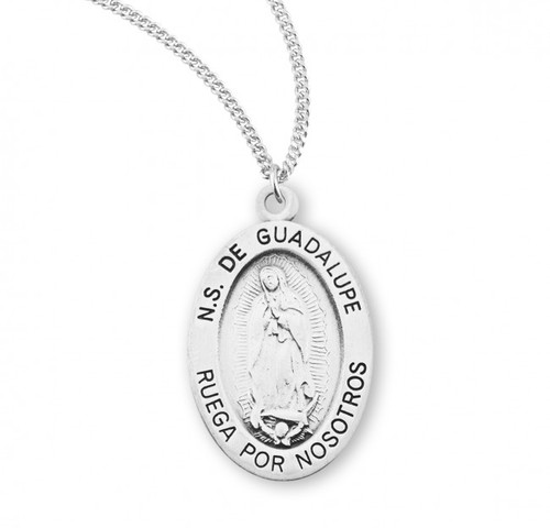 Sterling Silver Our Lady of Guadalupe Spanish Medal - 18" Chain