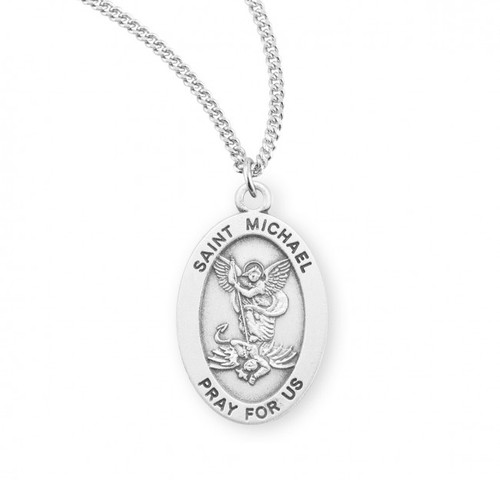 Sterling Silver Oval St. Michael Medal - 18" Chain